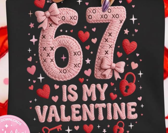 Funny Six Seven Valentine Coquette Bow Png, 67 Viral Internet Joke Digital Design, Preppy Heart Bow Shirt Design, Social Media Humor Png