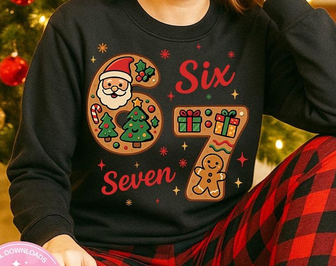 Funny Six Seven Christmas Meme PNG, Viral Internet Joke (Digital Download)