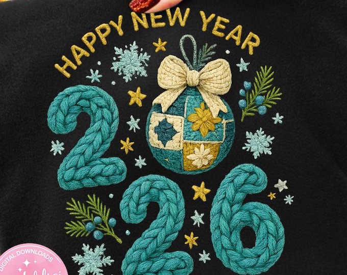 Happy New Year 2026 PNG, Crochet Christmas Design (Digital Download)