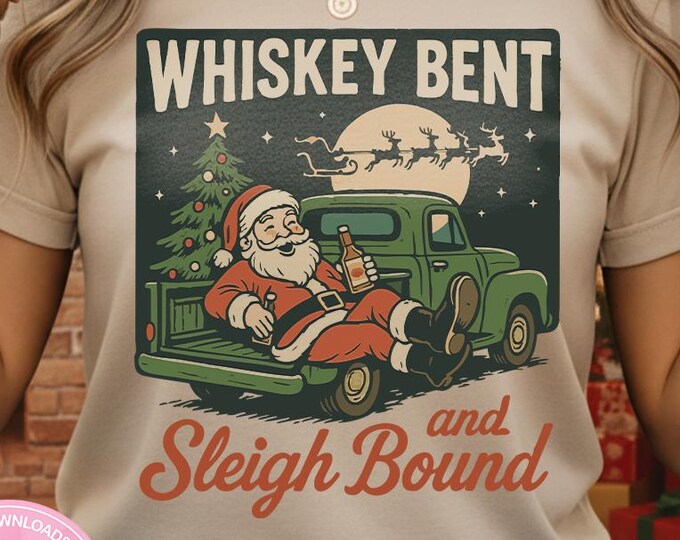 Whiskey Bent Santa PNG, Funny Christmas Clipart (Digital Download)