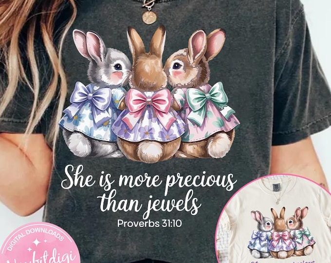 Preppy Bunny Watercolor Floral | PNG | Digital Design | Floral |Bible Verse | Sublimation | Christian Shirt Design | Spring Rabbit Bows