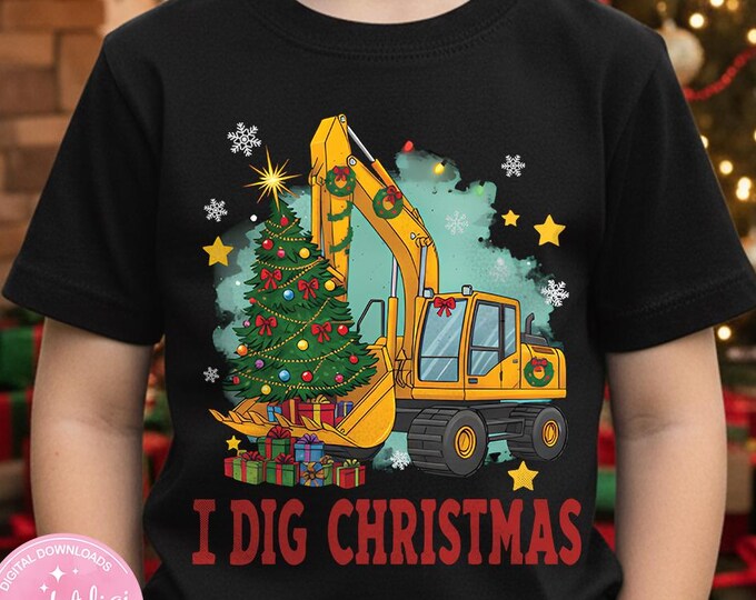 I Dig Christmas Excavator PNG, Holiday Kid Clipart (Digital Download)