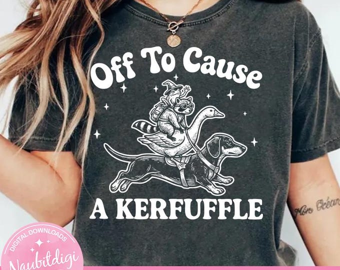 Off To Cause A Kerfuffle PNG, Funny Animal Adventure PNG, Dachshund Goose Raccoon Frog Shirt Design, Digital Download