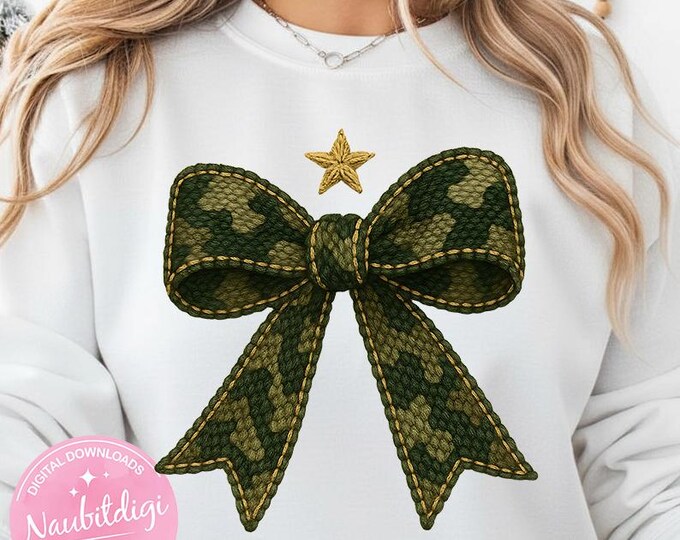 Military Camo Bow PNG, Coquette Camouflage Clipart, Holiday Hunting Bow Sublimation, Instant Download