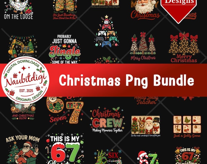 Merry Christmas PNG Bundle, Holiday Clipart Pack, Festive Sublimation Design, Instant Download