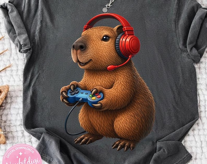 Capybara Gamer PNG, Gaming Capybara with Headset, Cute Gamer Animal PNG, Gaming Controller PNG, Funny Gamer Clipart, Sublimation Png