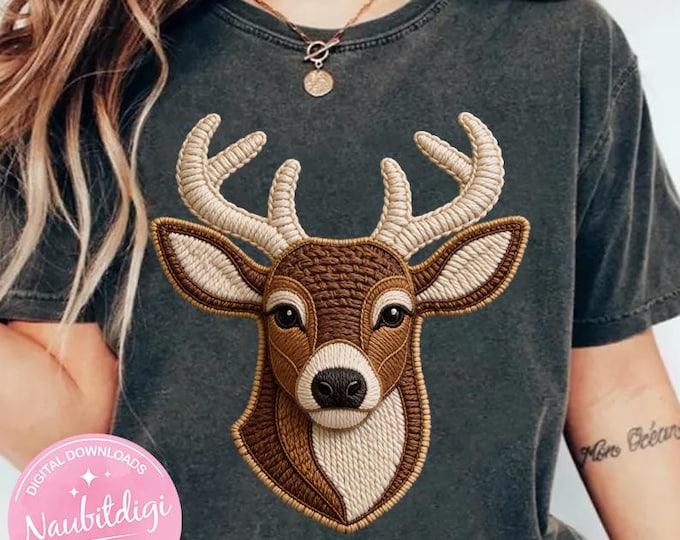 Deer Head Design PNG, Buck Antlers Sublimation File, Embroidery Style, Hunting Lodge, Digital Download