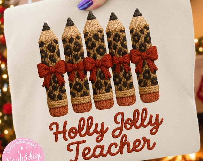 Faux Yarn Holly Jolly Teacher PNG, Christmas Classroom Clipart, Holiday Sublimation Design, Instant Download