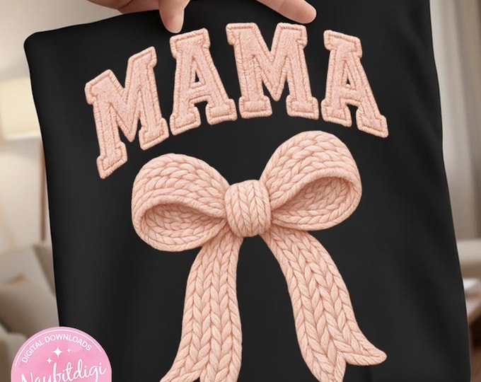 Coquette Mama PNG, Knitted Bow, Tufted Design (Digital Download)