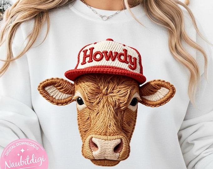 Howdy Highland Cow PNG, Western Trucker Hat Sublimation, Retro Country Cowgirl and Cowboy Tee Gift, Digital Download