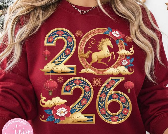 Chinese New Year 2026 Year of The Horse PNG, Lunar New Year Horse Design, Zodiac 2026 Shirt Sublimation Digital Download