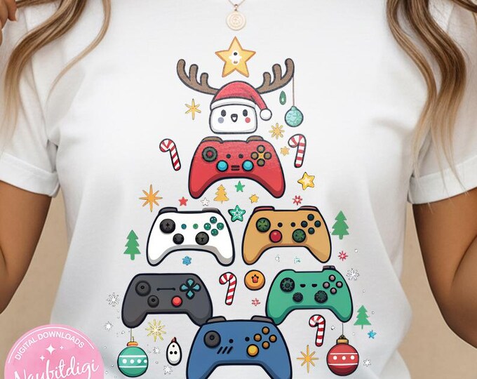 Funny Retro Christmas Gaming Controller PNG, Holiday Gamer Clipart (Instant Download)