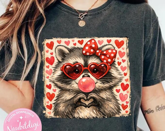 Valentine Raccoon PNG – Cute Love Animal Clipart, Heart Glasses Raccoon Design, Sublimation PNG Digital Download
