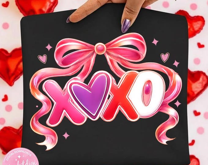 Valentines Coquette PNG, Xoxo Bow PNG, Love PNG, Preppy Love Png, Trendy Png, Holiday Png, February 14th Png, Faux Glitter Png