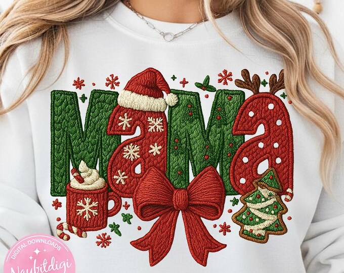 Faux Yarn Christmas Mama PNG, Mom Holiday Clipart, Cozy Xmas Sublimation Design, Instant Download