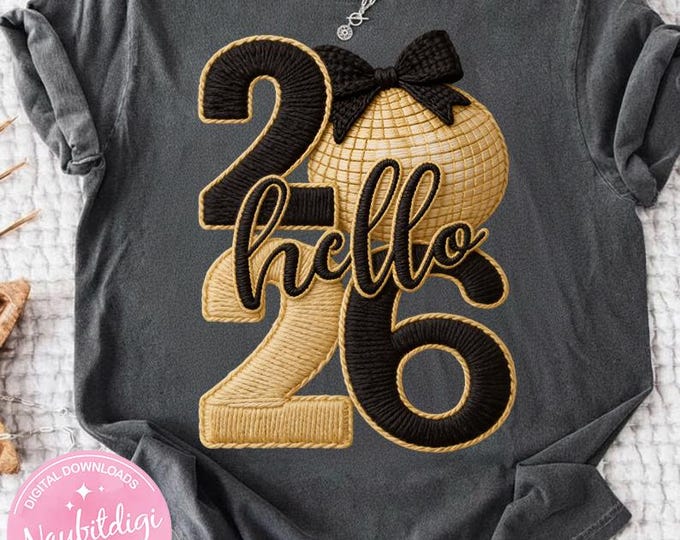 Hello 2026 New Year PNG, Black and Gold Rope Style Numbers, Luxury Happy New Year Clipart, Festive 2026 PNG Download