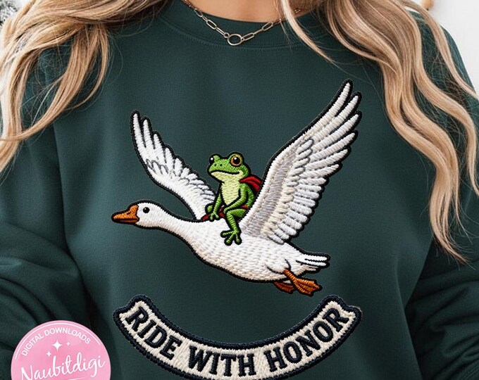 Ride With Honor Frog & Goose PNG, Funny Animal Clipart, Rustic Sublimation Design, Instant Download