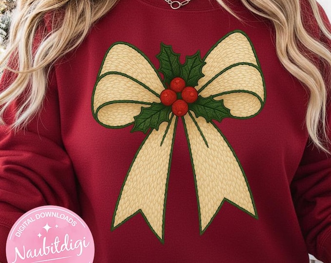 Preppy Coquette Christmas PNG, Faux Yarn Holiday Clipart, Cozy Xmas Sublimation Design, Instant Download