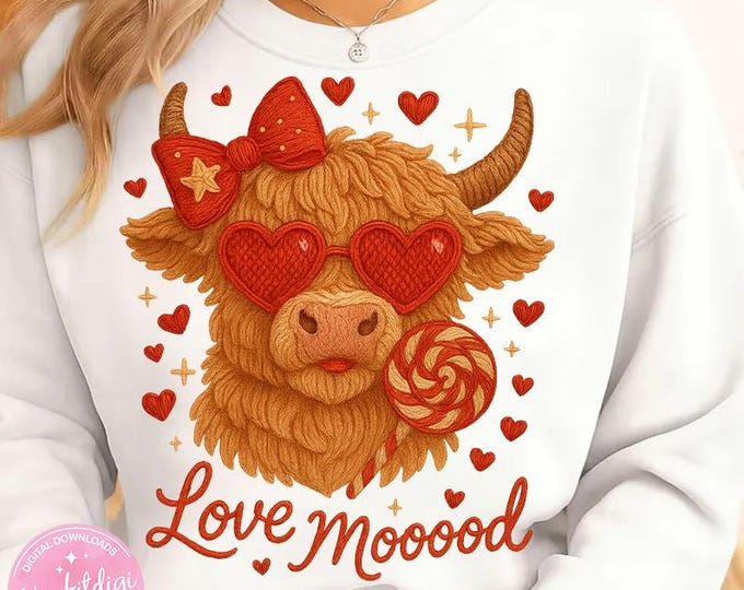 Love Mooood Cow PNG, Cute Valentine Cow Clipart, Valentine Sublimation Design, Instant Download