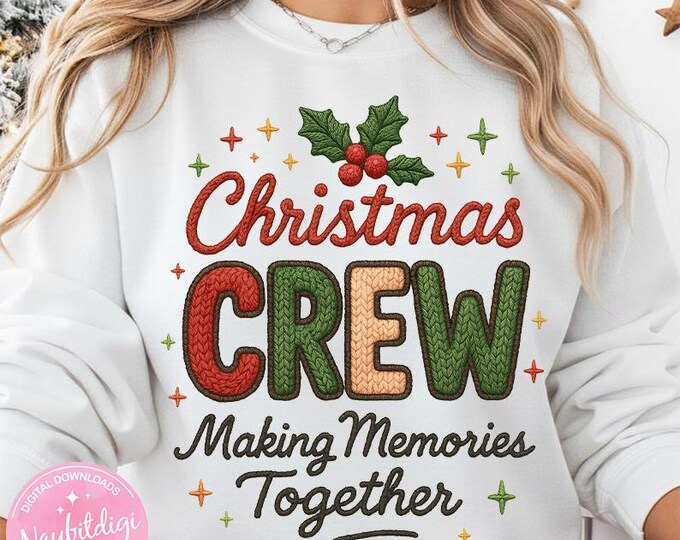 Faux Yarn Christmas Crew PNG, Family Holiday Clipart, Rustic Xmas Sublimation Design, Instant Download