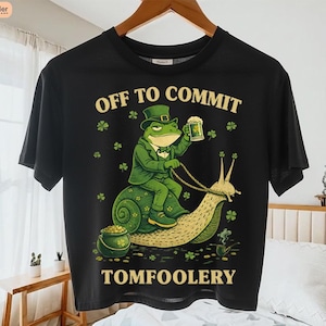 St Patrick’s Day Funny PNG, Off to Commit Tomfoolery Shirt Design, Vintage Irish Humor PNG, Retro Frog Illustration, (Digital Download)