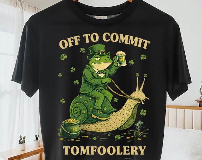St Patrick’s Day Funny PNG, Off to Commit Tomfoolery Shirt Design, Vintage Irish Humor PNG, Retro Frog Illustration, (Digital Download)