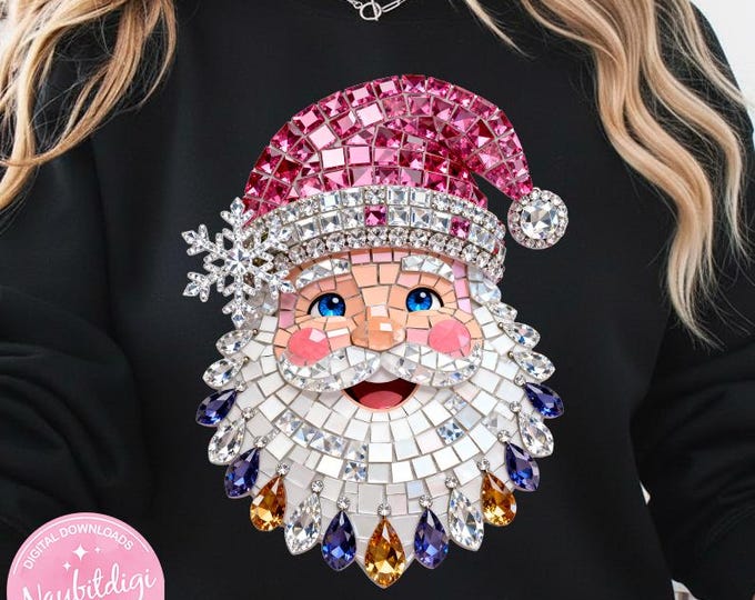 Rhinestone Santa PNG, Bling Christmas Sublimation (Digital Download)