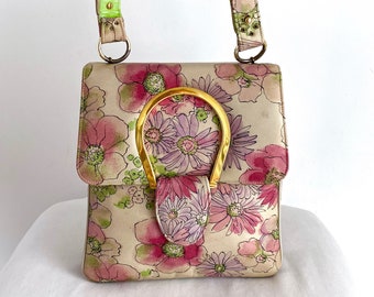 Vintage Varon Floral Printed Leather Handbag