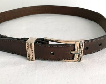 Brighton Belt, Brown Smooth Leather with Silver Buckle and Embellishments, Small 28