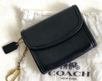 Vintage Coach Multi-Funktions-Geldbörse Brieftasche Schlüsselanhänger, schwarzes Leder, Stil 7219