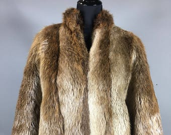 Vintage Natural Beaver Fur Jacket, Zipper Front, Women's Medium