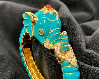 Vintage Kenneth J Lane Turquoise Elephant Bangle Bracelet