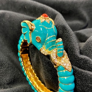 Vintage Kenneth J Lane Turquoise Elephant Bangle Bracelet