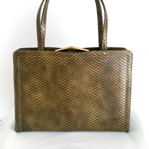 1960&#39;s Coquette Snake Embossed Patent Leather Bag, Khaki Tan