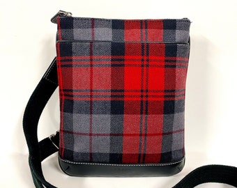 Coach Color Block Plaid Crossbody, Swingpack, Red and Black Wool and Leather