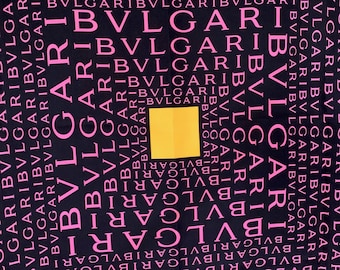 Silk Scarf Foulard, Bvlgari Logo Mania, Black, Pink, Yellow