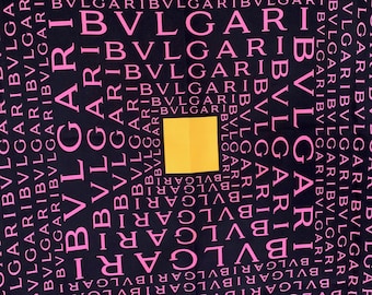 Silk Scarf Foulard, Bvlgari Logo Mania, Black, Pink, Yellow