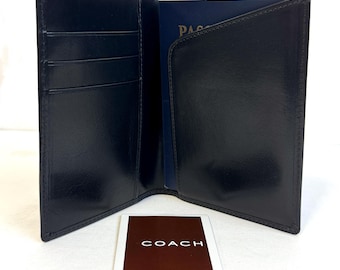 Vintage Coach Buffalo Leather Passport Holder, Travel Wallet, Black Leather