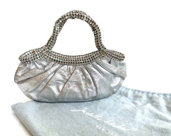 Judith Leiber Silver Leather Handbag, Jeweled Handles