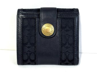 Vintage Coach Hampton Compact Clutch Wallet in Signature Jacquard, Black on Black, Y2K