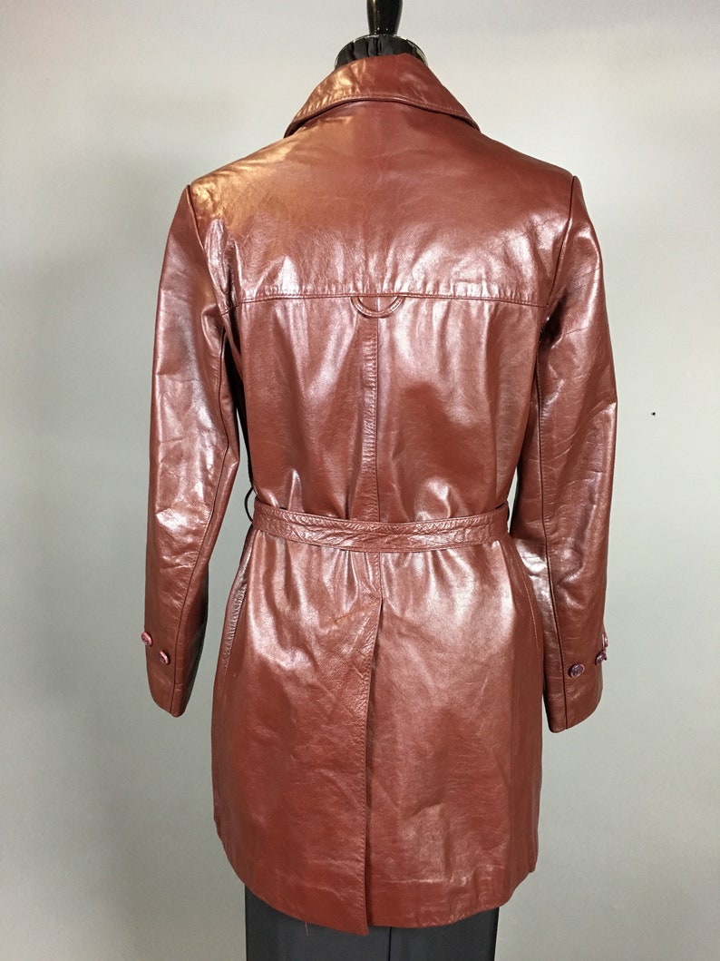 Etienne Aigner Cordovan Maroon Leather Coat SIZE SMALL Knee | Etsy