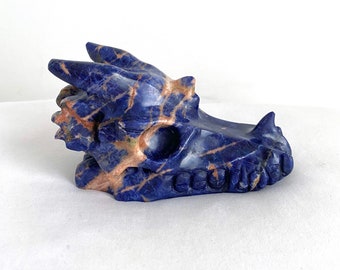 5" Sunset Sodalite Dragon Skull, Carved Crystal Skull