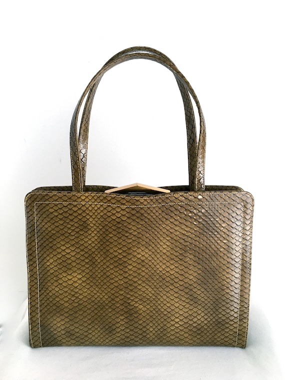 1960's Coquette Snake Embossed Patent Leather Bag,