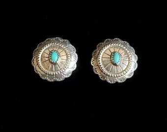 Vintage Navajo Concho Stud Earrings Sterling Silver and Turquoise