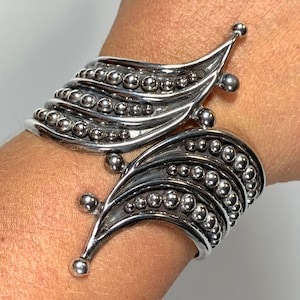 F Balladares Taxco Mexico Mid Century Sterling Silver Clamper Bracelet