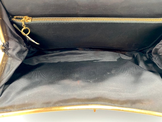 Vintage Black Corde Handbag, 1940's Ladies Purse - image 8