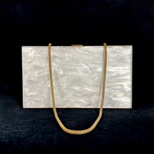 Wilardy White and Gold Lucite Minaudiere Compact Purse