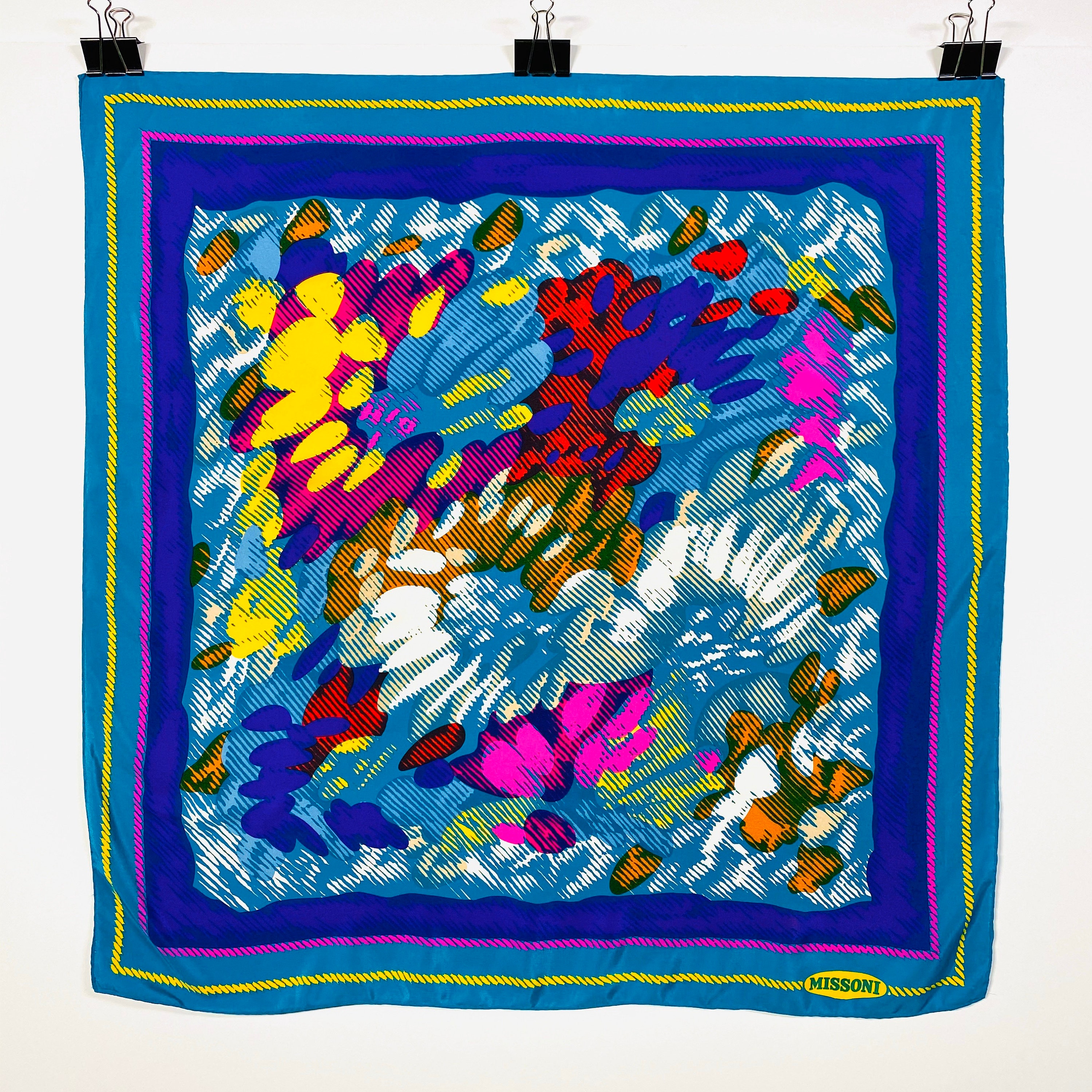 Vintage Missoni Silk Scarf Foulard, Abstract Floral, Made in Italy