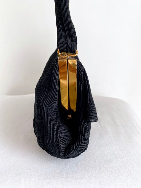 Vintage Black Corde Handbag, 1940's Ladies Purse - image 3