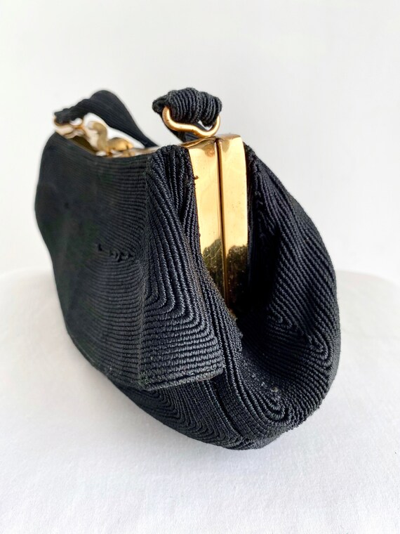 Vintage Black Corde Handbag, 1940's Ladies Purse - image 5